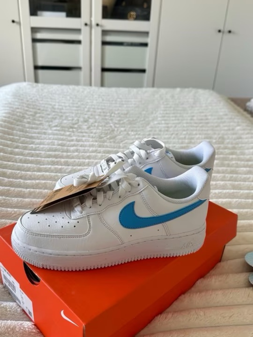 Nike Kids White Sneakers with Blue Swoosh - Low Top